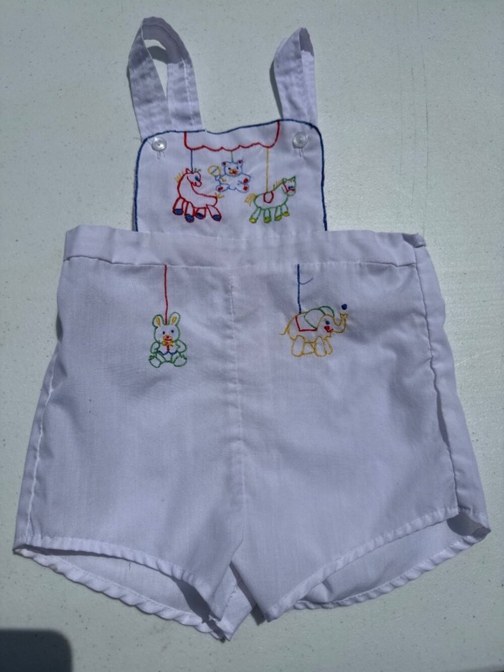 Vintage Baby White Embroidered Romper Animal Carousel Size 18 Months